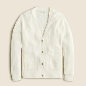 J. Crew Cotton Blend Long Sleeve V Neck Knit Cardigan Sweater Cream XS
